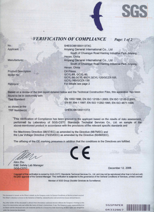 CE Certificat pour presse a huile de KMEC